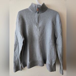 Black Brown XL Light Blue/Gray Quater-Zip Sweater With Thick Ribbed Cuffs & Hem